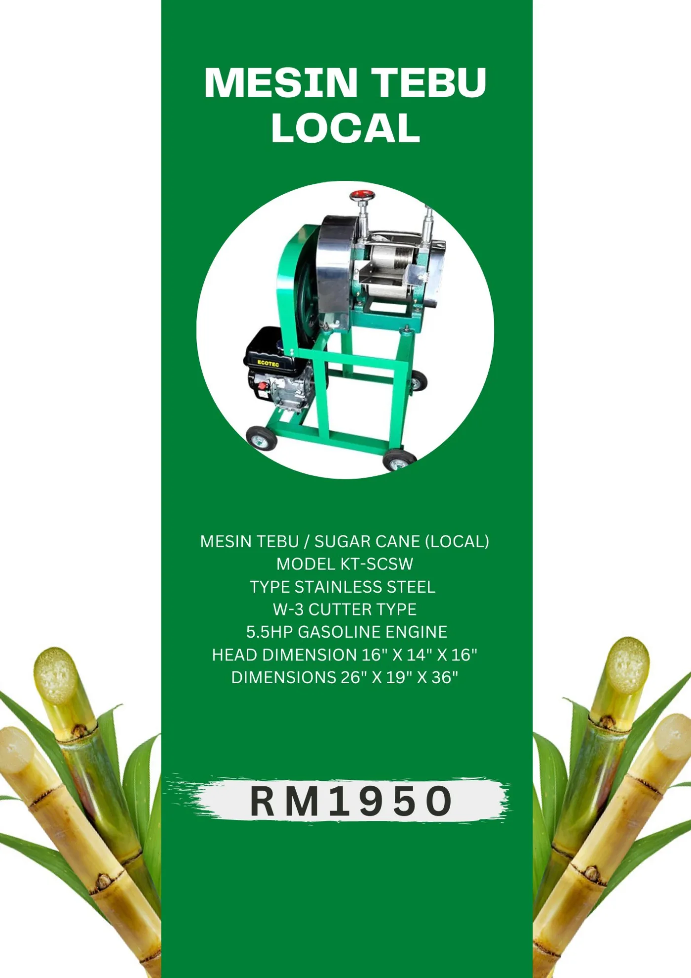 Mesin Perah Tebu (Local / China / Tembaga)